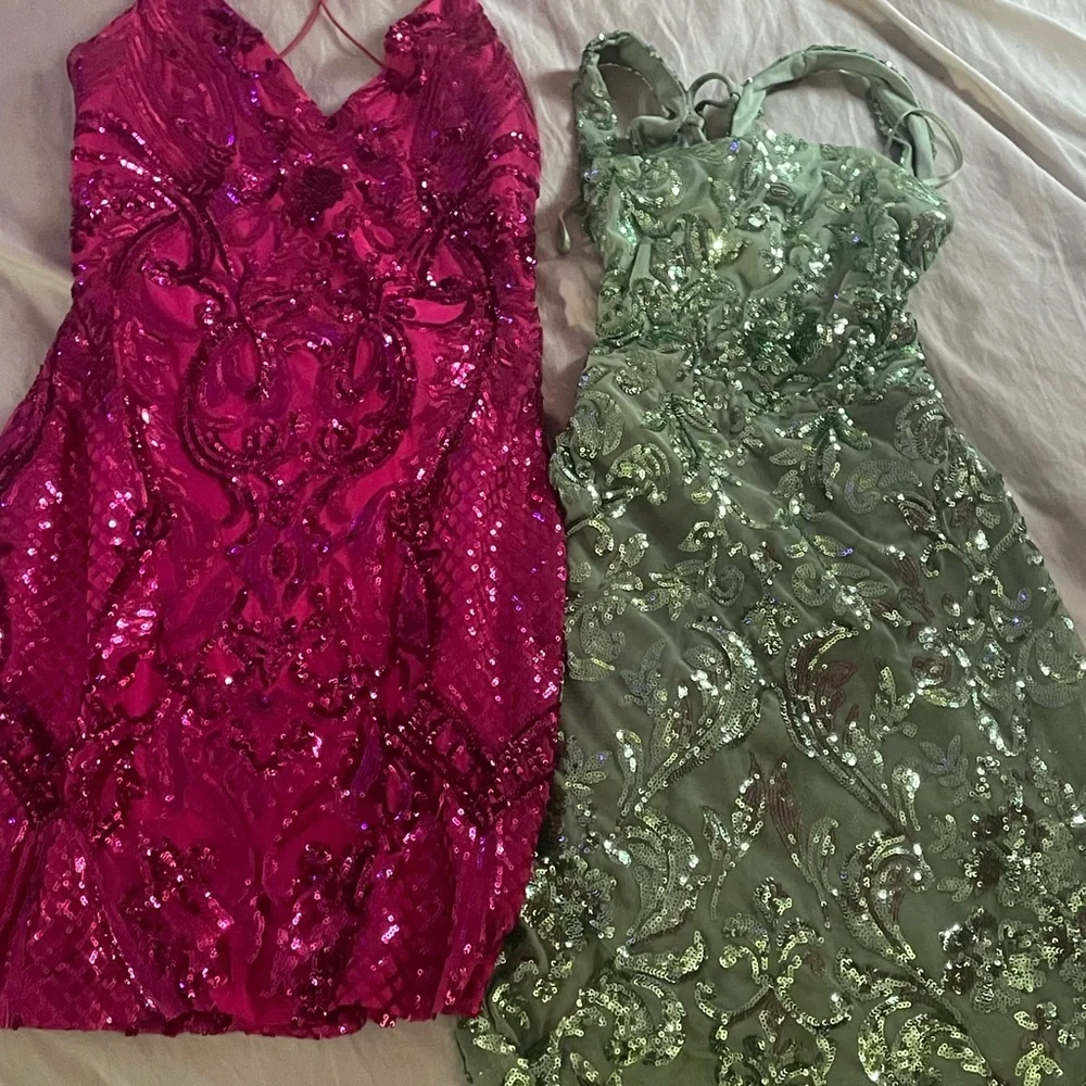 Pink and Green Sequin Embellished Dresses - Picture 3 of 3